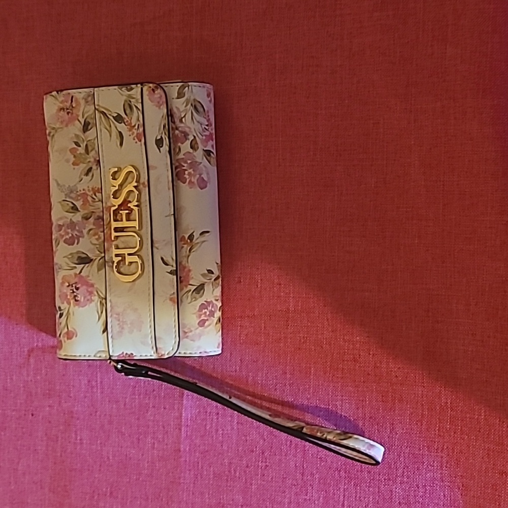 GUESS Floral Pink and Cream Wristlet